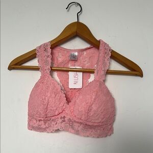 Blush Lace Floral Brami Soft Stretch Padded Pull-On Top One Size NWT